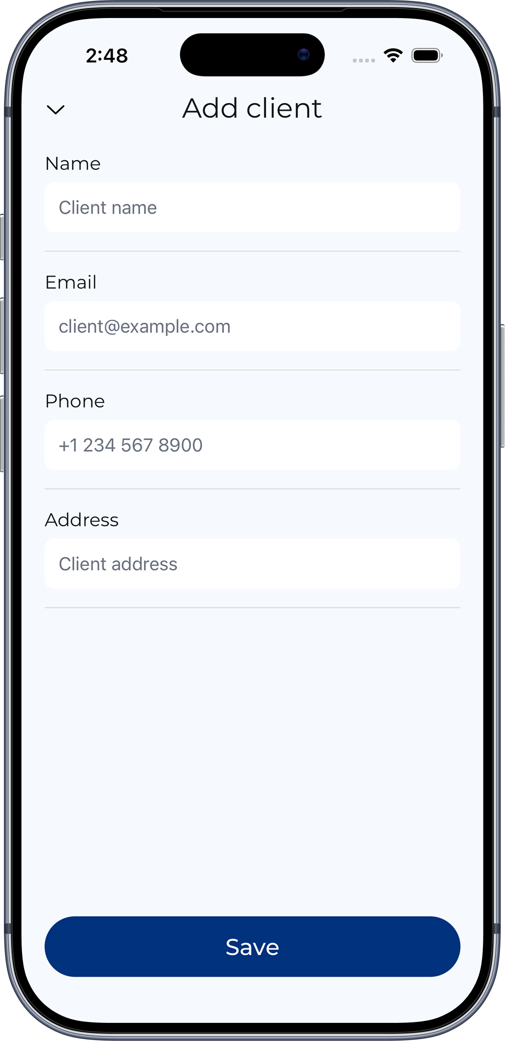 Add client screen