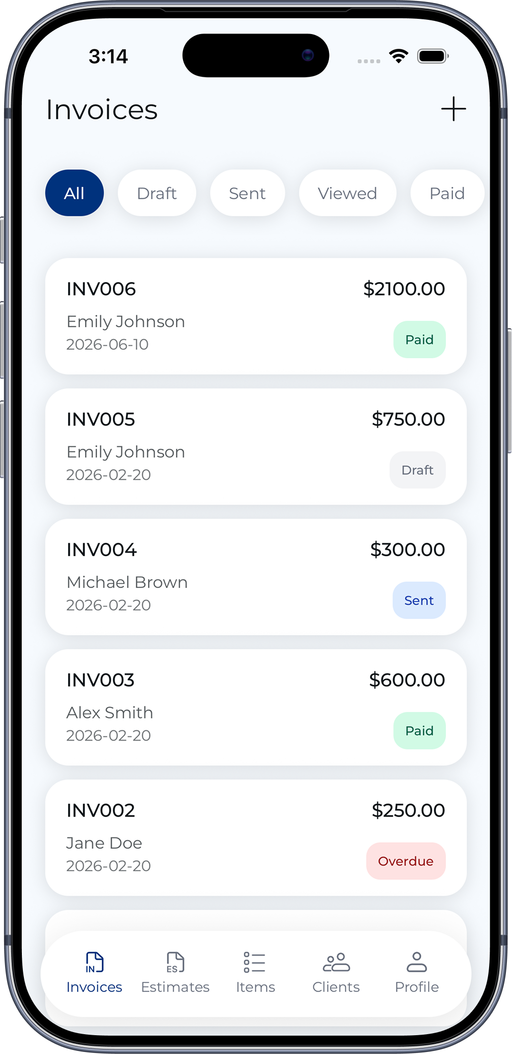 Invoices list screen